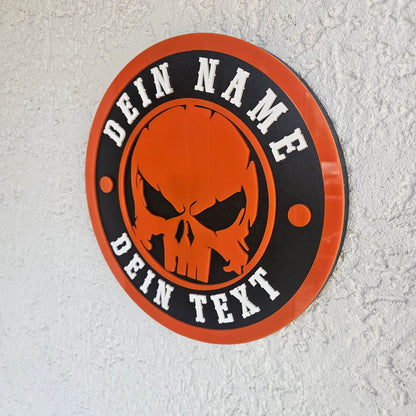 3D Wanddeko RANDI-SKULL Orange Weiß