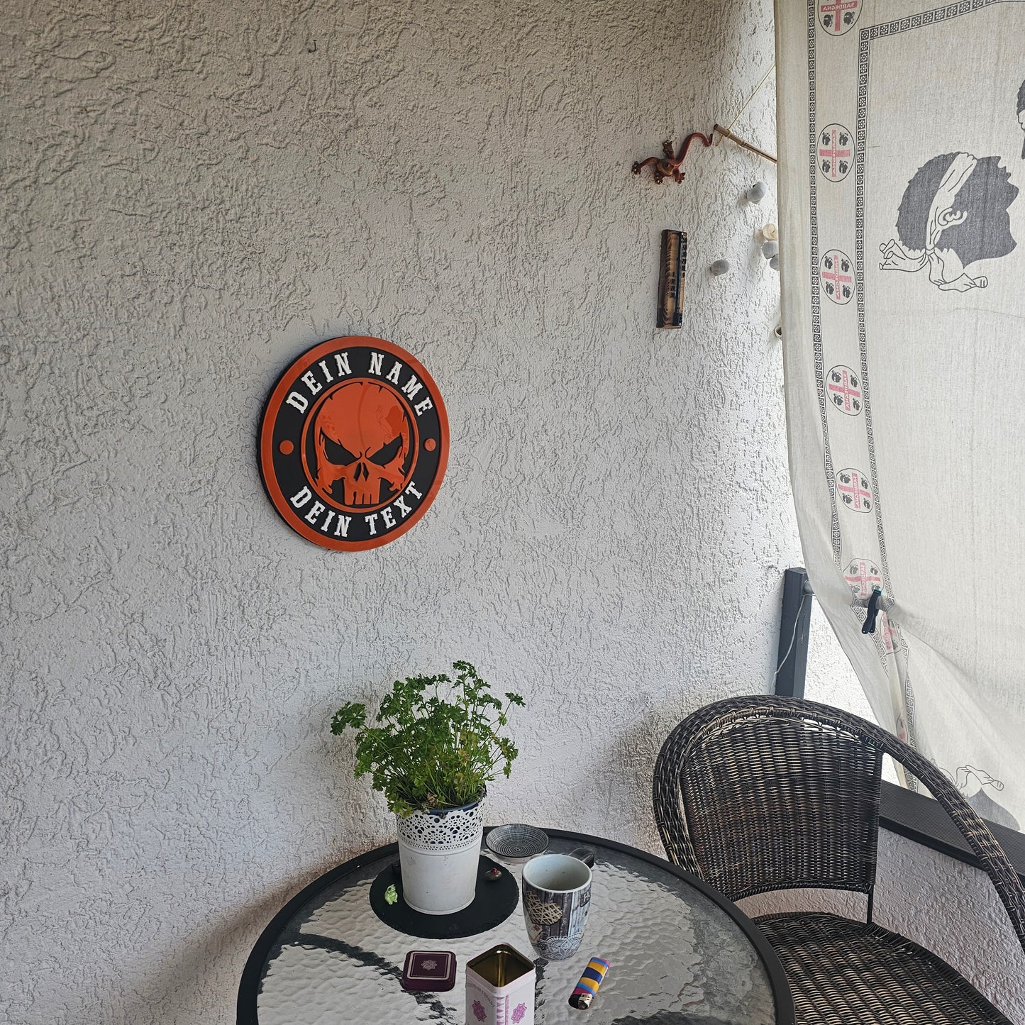 3D Wanddeko RANDI-SKULL Orange Weiß