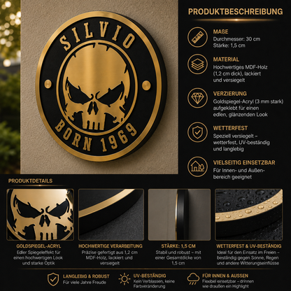 3D Wanddeko RANDI-SKULL Goldspiegel