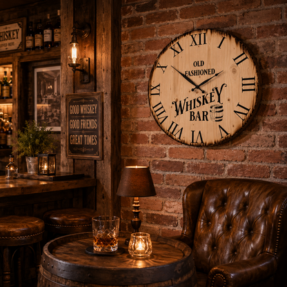 XL Wanduhr 60 cm - Whiskey Bar