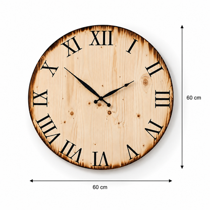 XL Wanduhr aus Holz 60 cm - Römische Ziffern