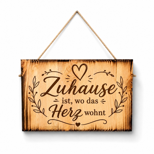 Hängeschild Zuhause ist wo das Herz wohnt