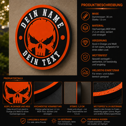 3D Wanddeko RANDI-SKULL Orange Weiß