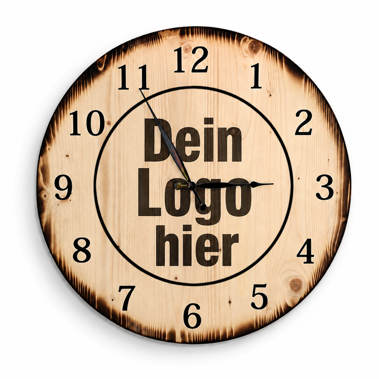 XL Wanduhr aus Holz 60 cm - Klassisch Wunschlogo