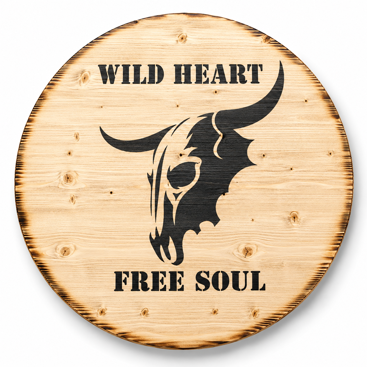 Holztischplatte 80 cm - DIY Stehtisch Set - COW SKULL BURNED