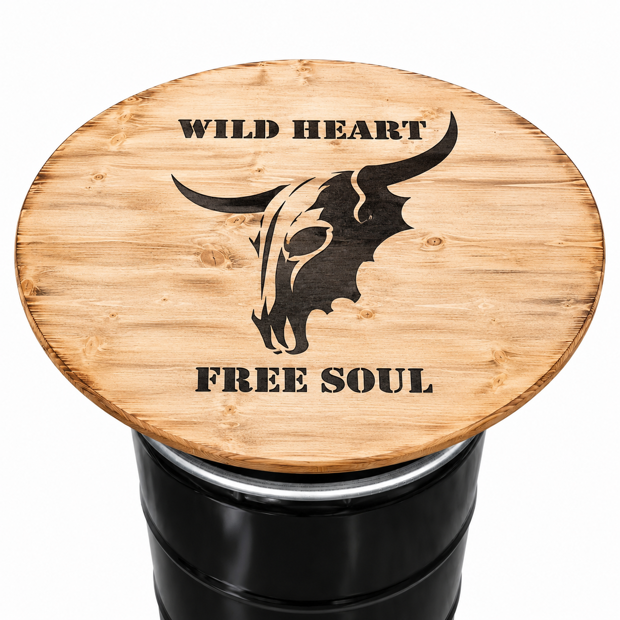 Holztischplatte 80 cm - DIY Stehtisch Set - COW SKULL BURNED