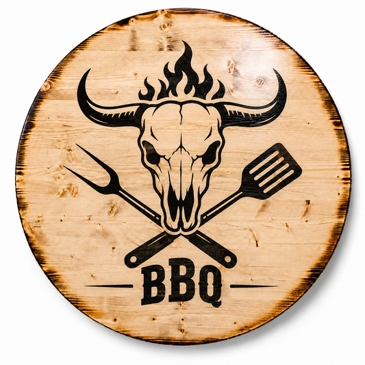 Holztischplatte 80 cm - DIY Stehtisch Set - BBQ SKULL BURNED