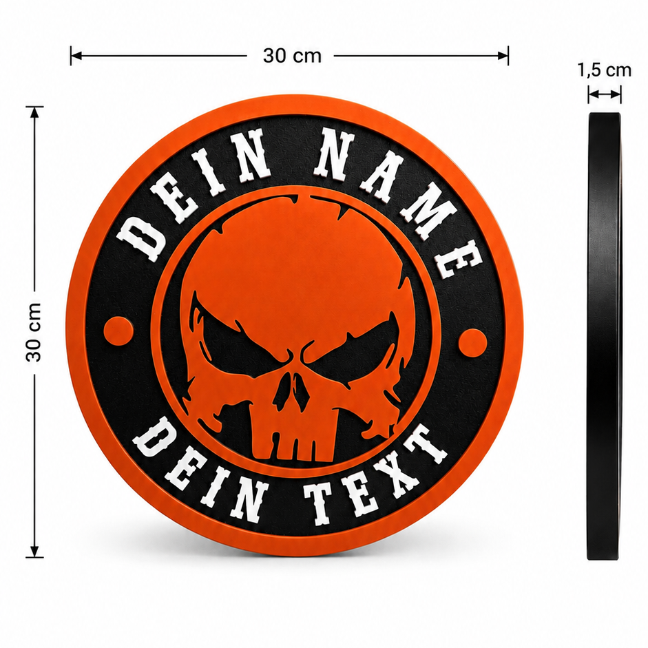 3D Wanddeko RANDI-SKULL Orange Weiß