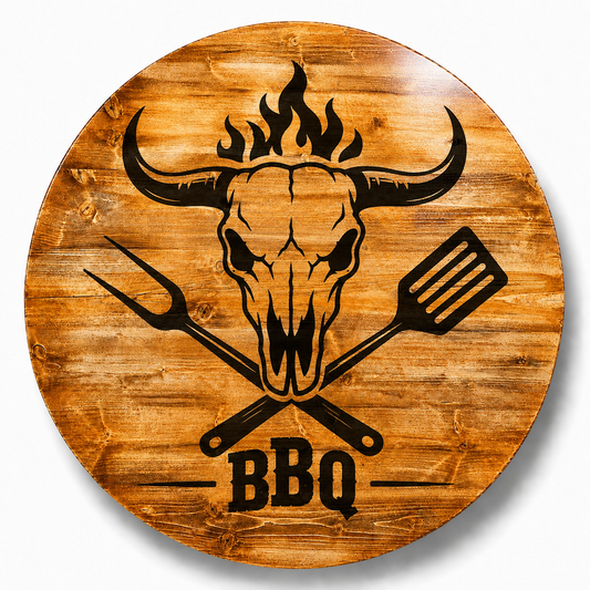Holztischplatte 80 cm - DIY Stehtisch Set - BBQ SKULL RUSTIKAL