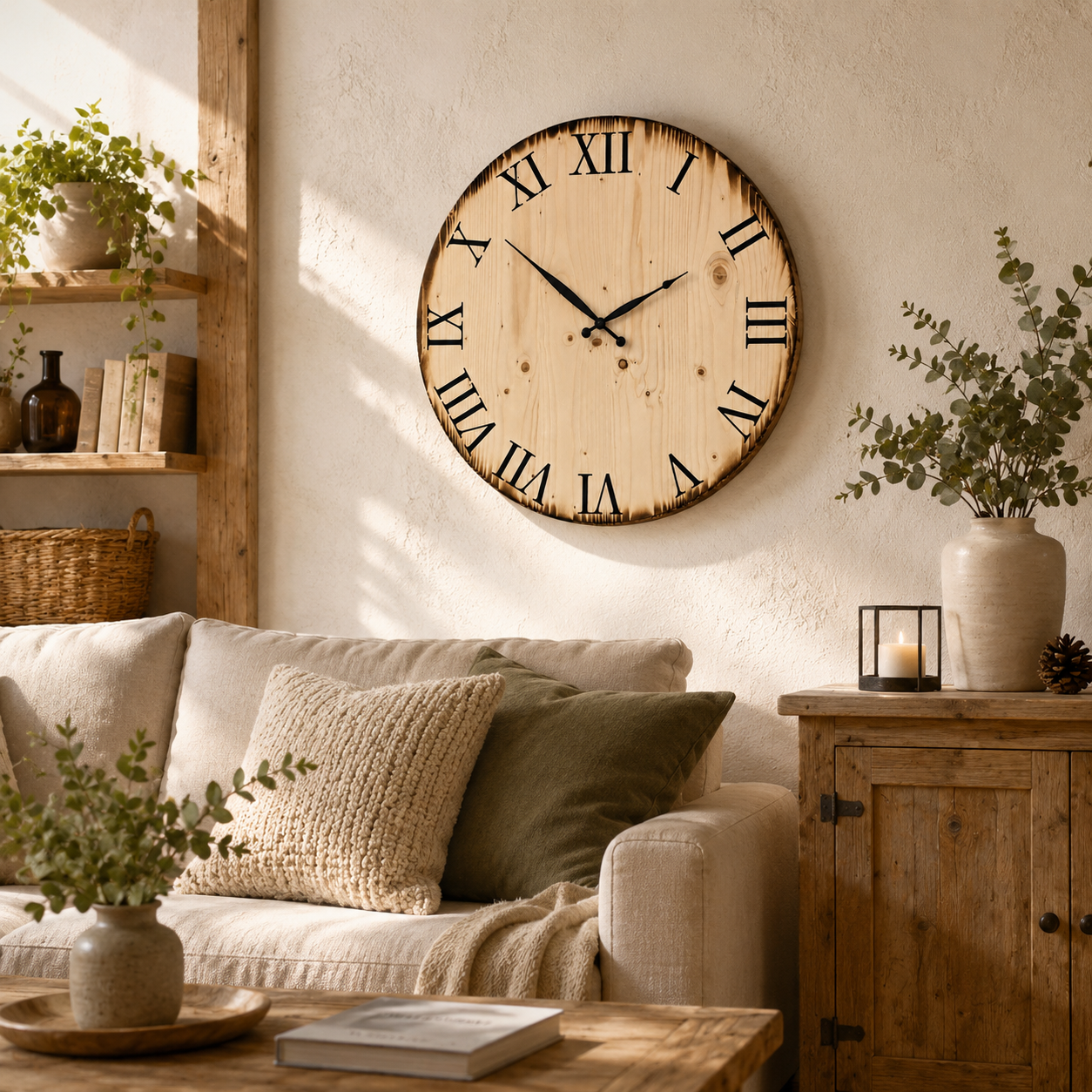 XL Wanduhr aus Holz 60 cm - Römische Ziffern