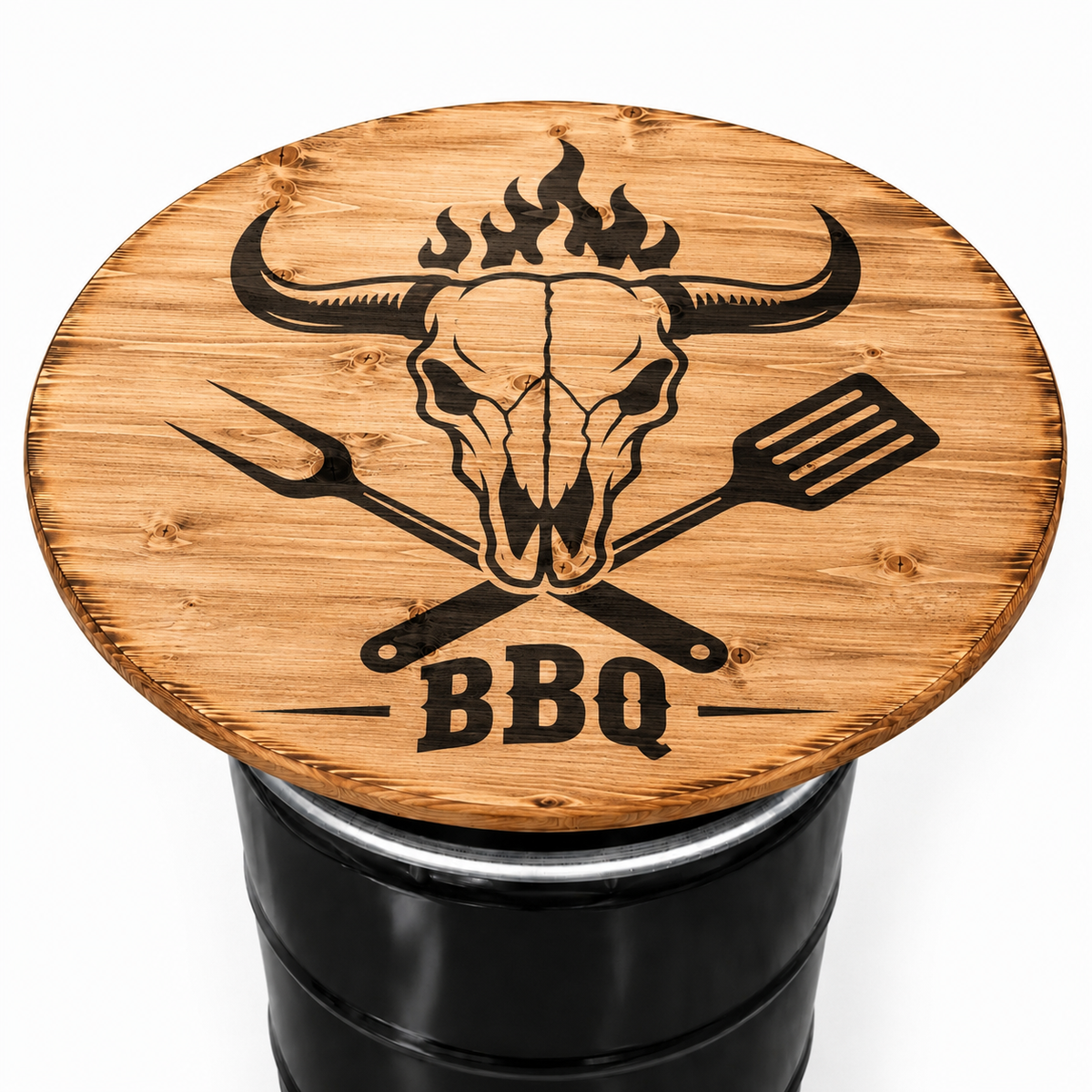 Holztischplatte 80 cm - DIY Stehtisch Set - BBQ SKULL BURNED