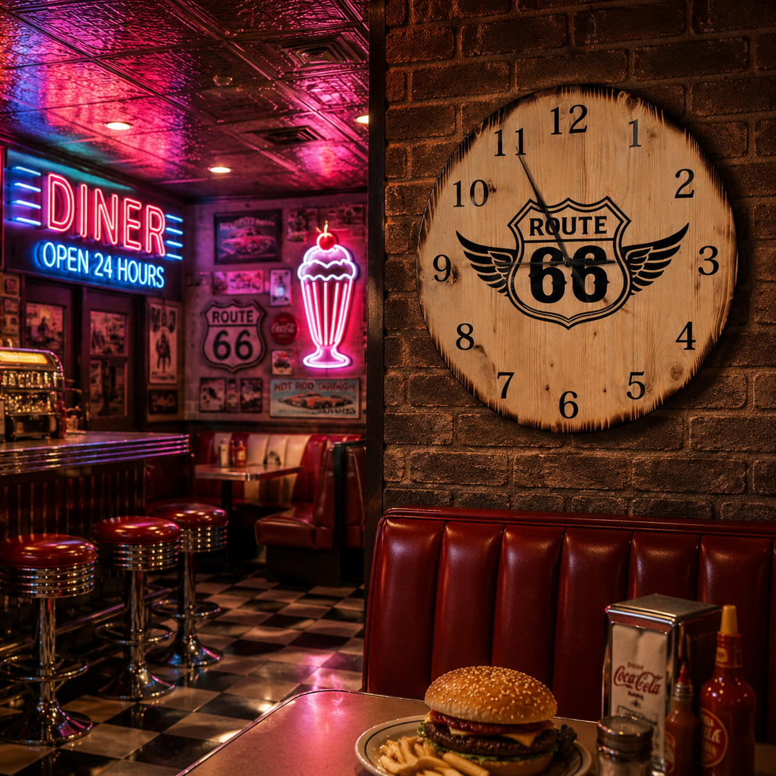 XL Wanduhr 60 cm - Route 66