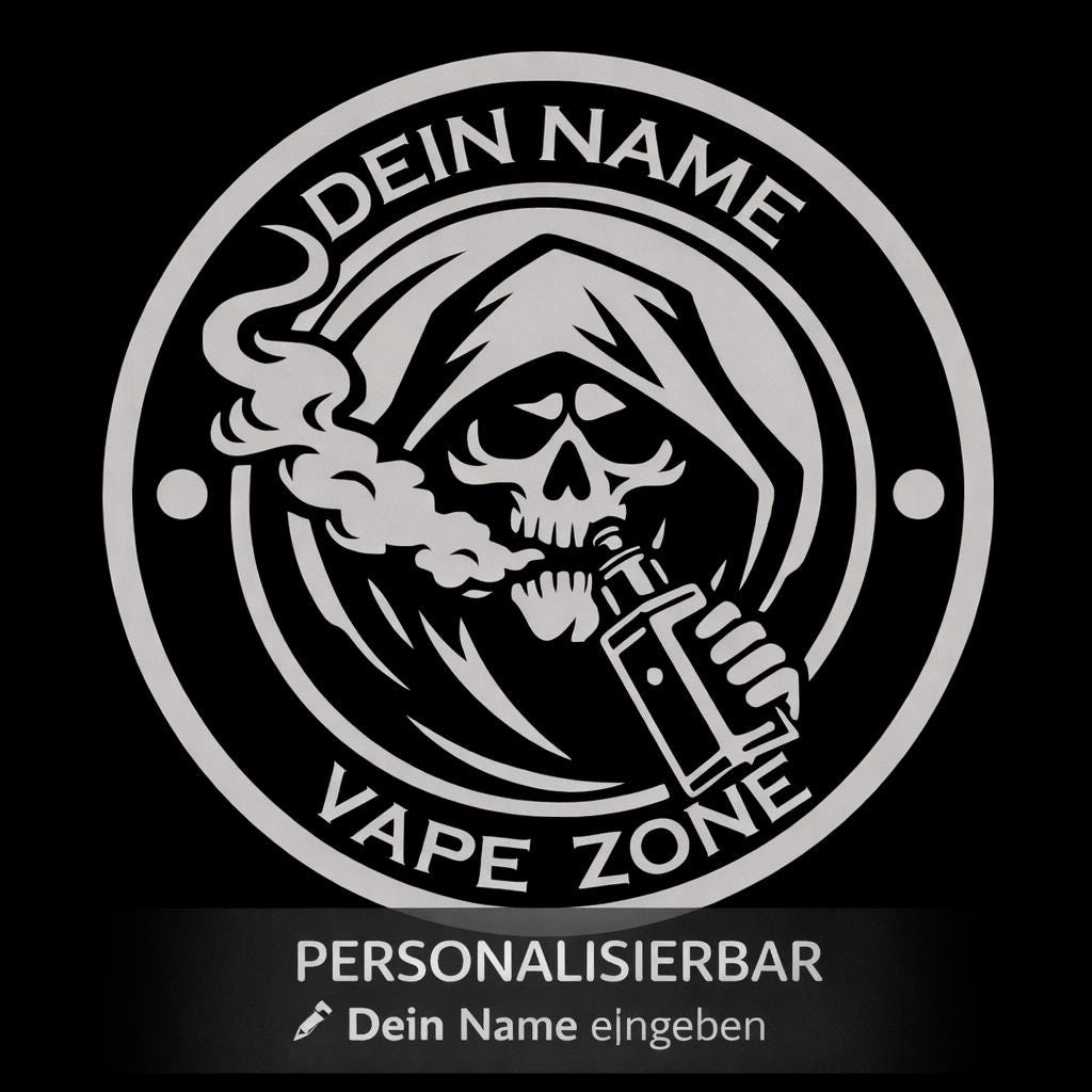 Personalisierbare Lasergravur: Totenkopf mit Kapuze und E-Zigarette, Vape Zone Design