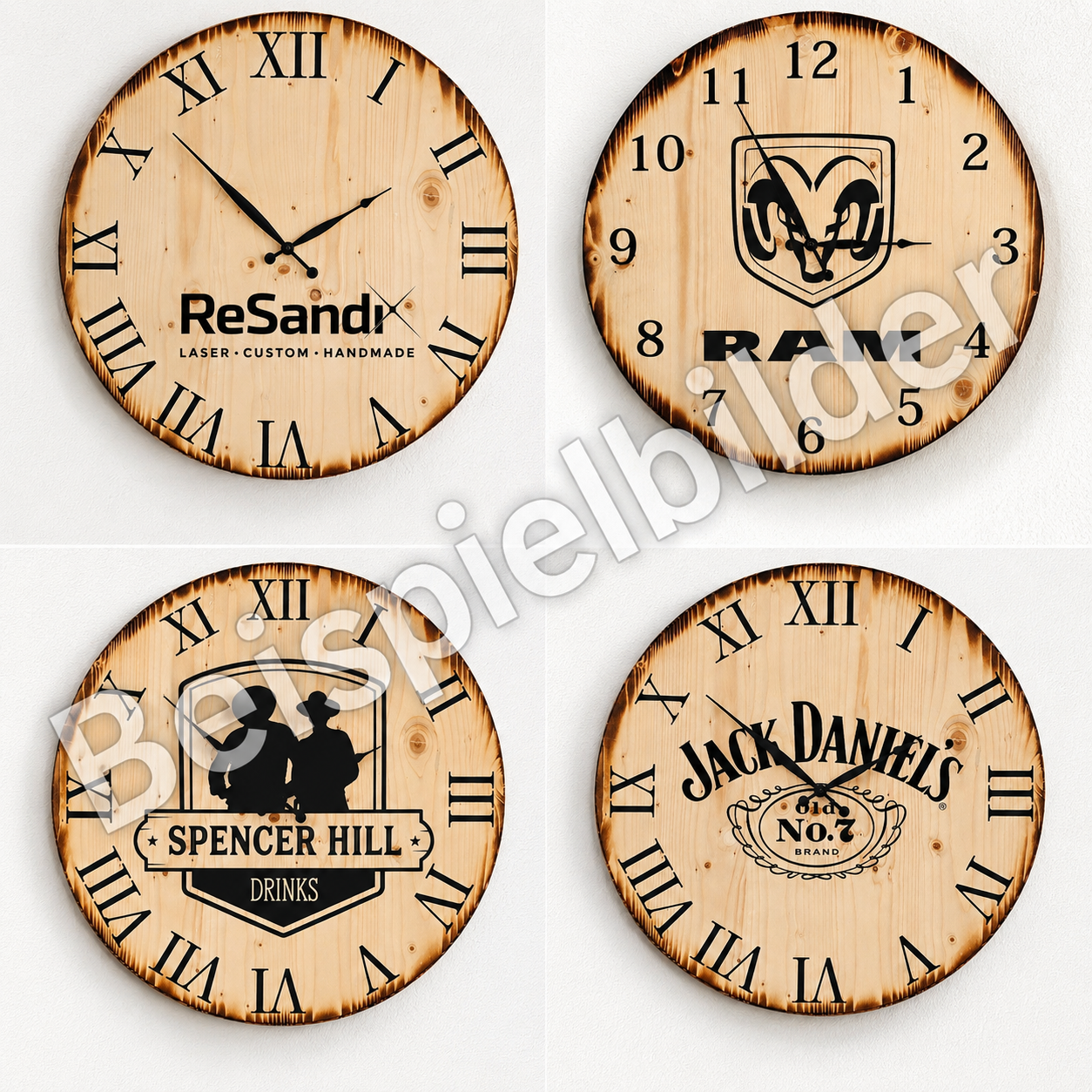 XL Wanduhr aus Holz 60 cm - Antik Wunschlogo