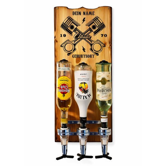 Personalisierter Holz-Flaschenhalter mit Gravur, drei Flaschen, rustikales Design, Geschenkidee