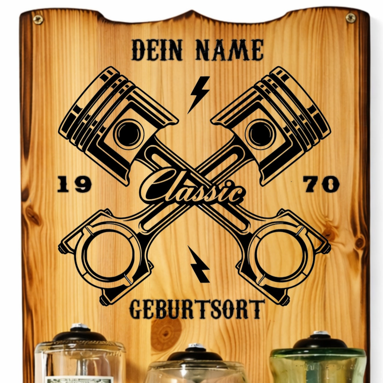 Personalisierte Holztafel mit Lasergravur, Kreuzkolben-Motiv, Classic-Design, Jahrgangsschild